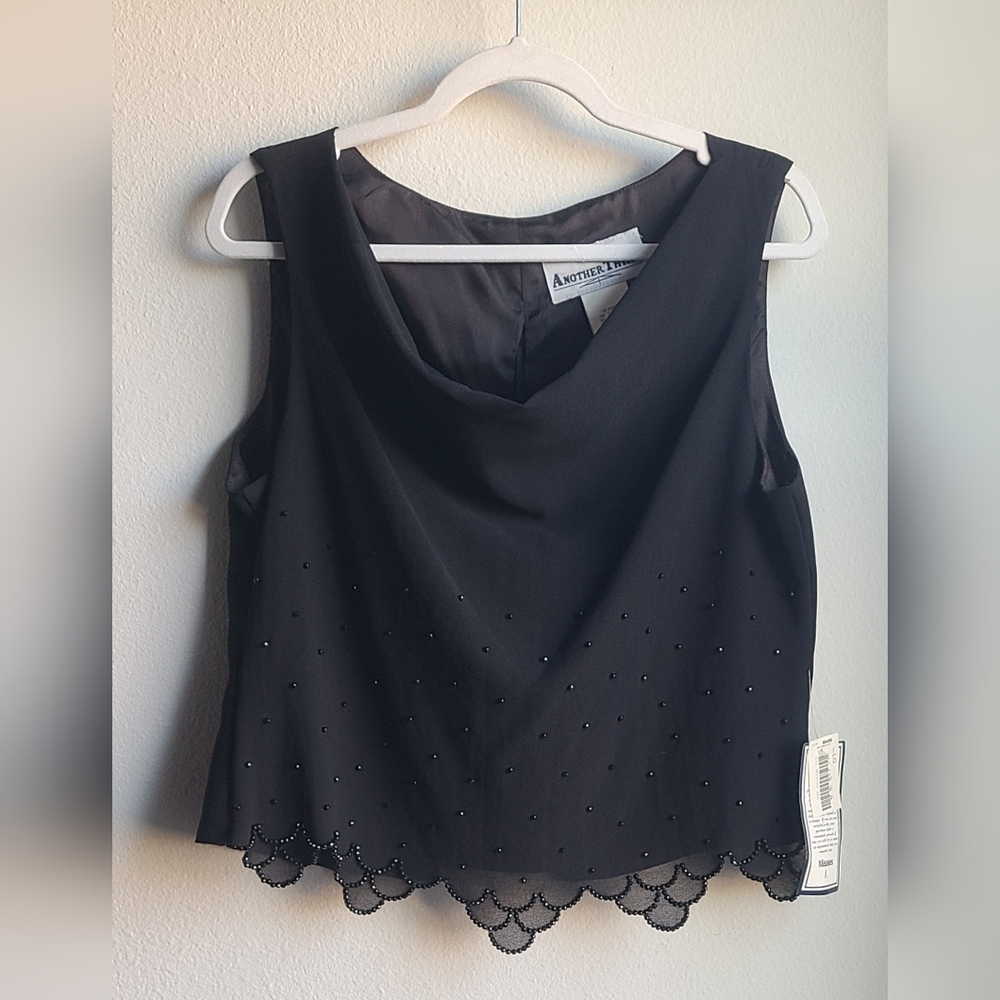 NWT Vintage Another Thyme - Women's Black Beaded Formal Sleeveless Top, Sz Large